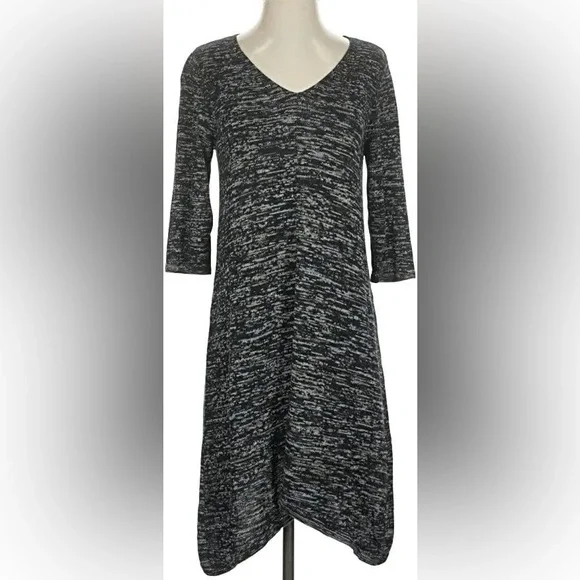 J. Jill Black Gray Heather Lightweight Knit 3/4 Sleeve Asymmetrical Hem Dress - Picture 1 of 10
